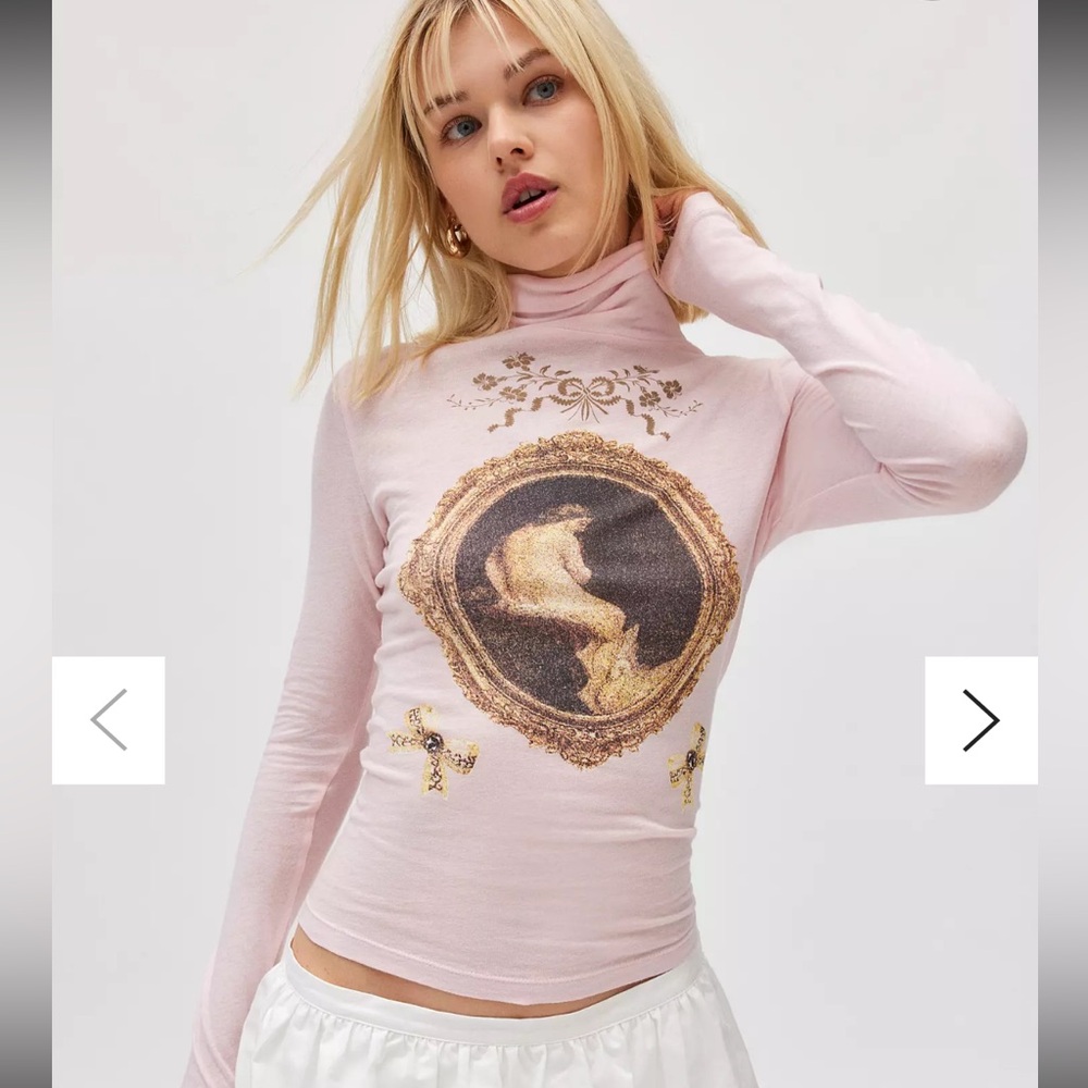 BDG Vintage Victorian romance Pink long sleeve mock turtleneck graphic shirt